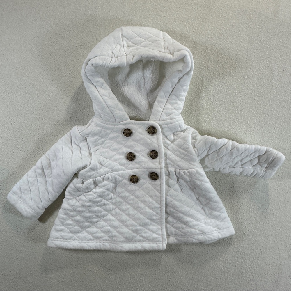Carter's White Quilted Newborn Hooded Jacket/Hoodie with Buttons
